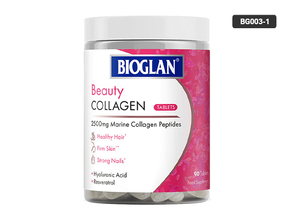 Bioglan Beauty Collagen 90 Tablets – a collagen supplement that also provides vitamins to support healthy skin, hair, nails and the fight against aging.